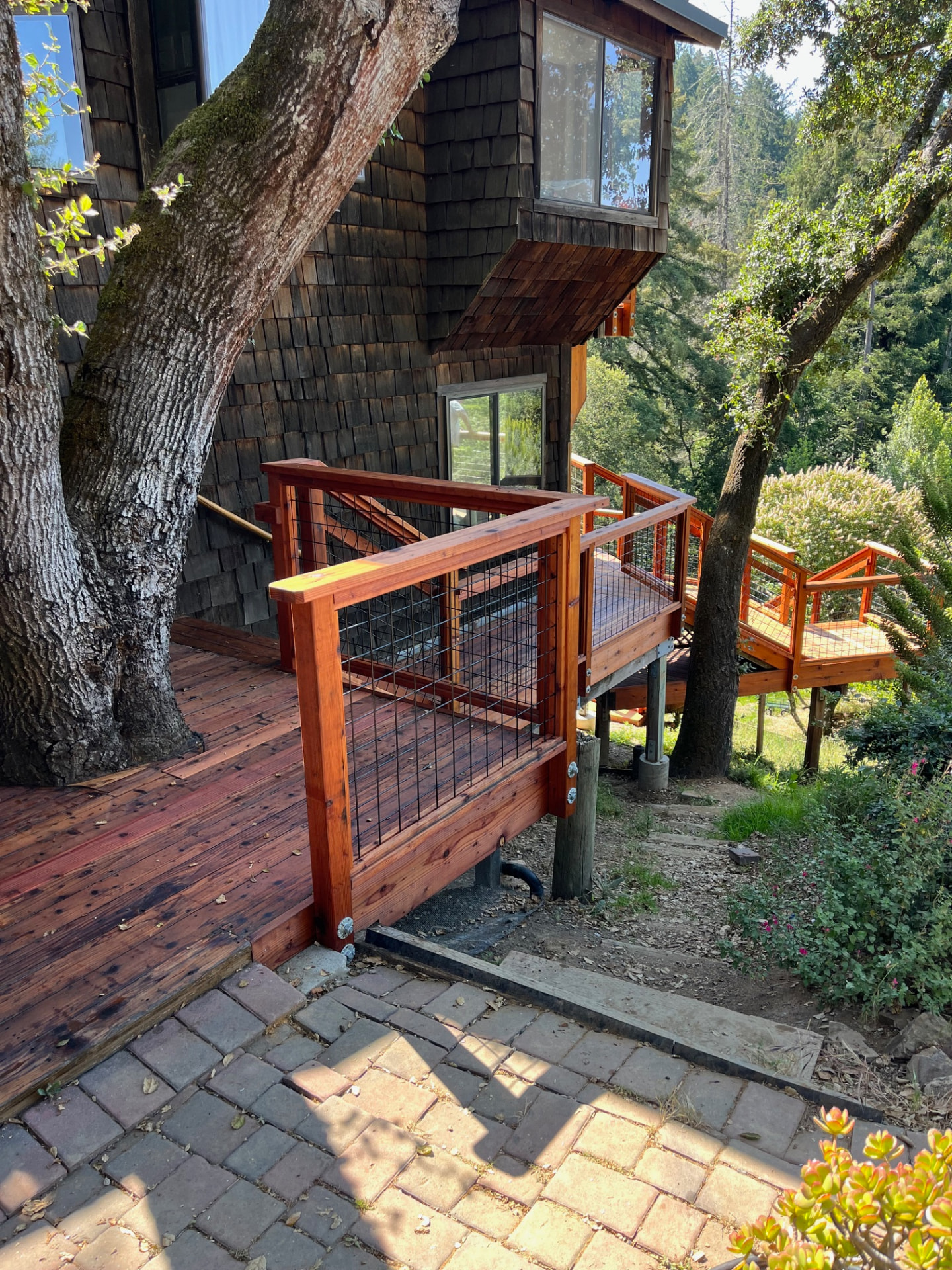 Redwood deck, gate and stairs after staining