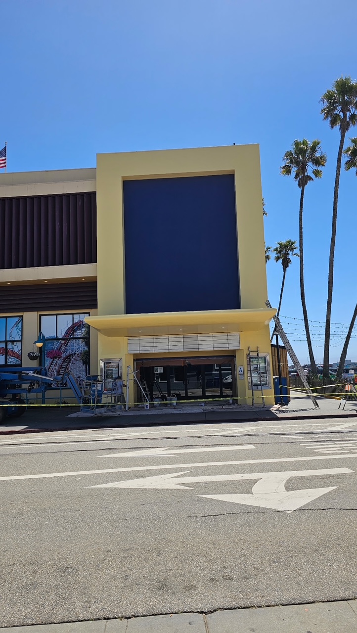 Finished navy feature wall on the Boardwalk building