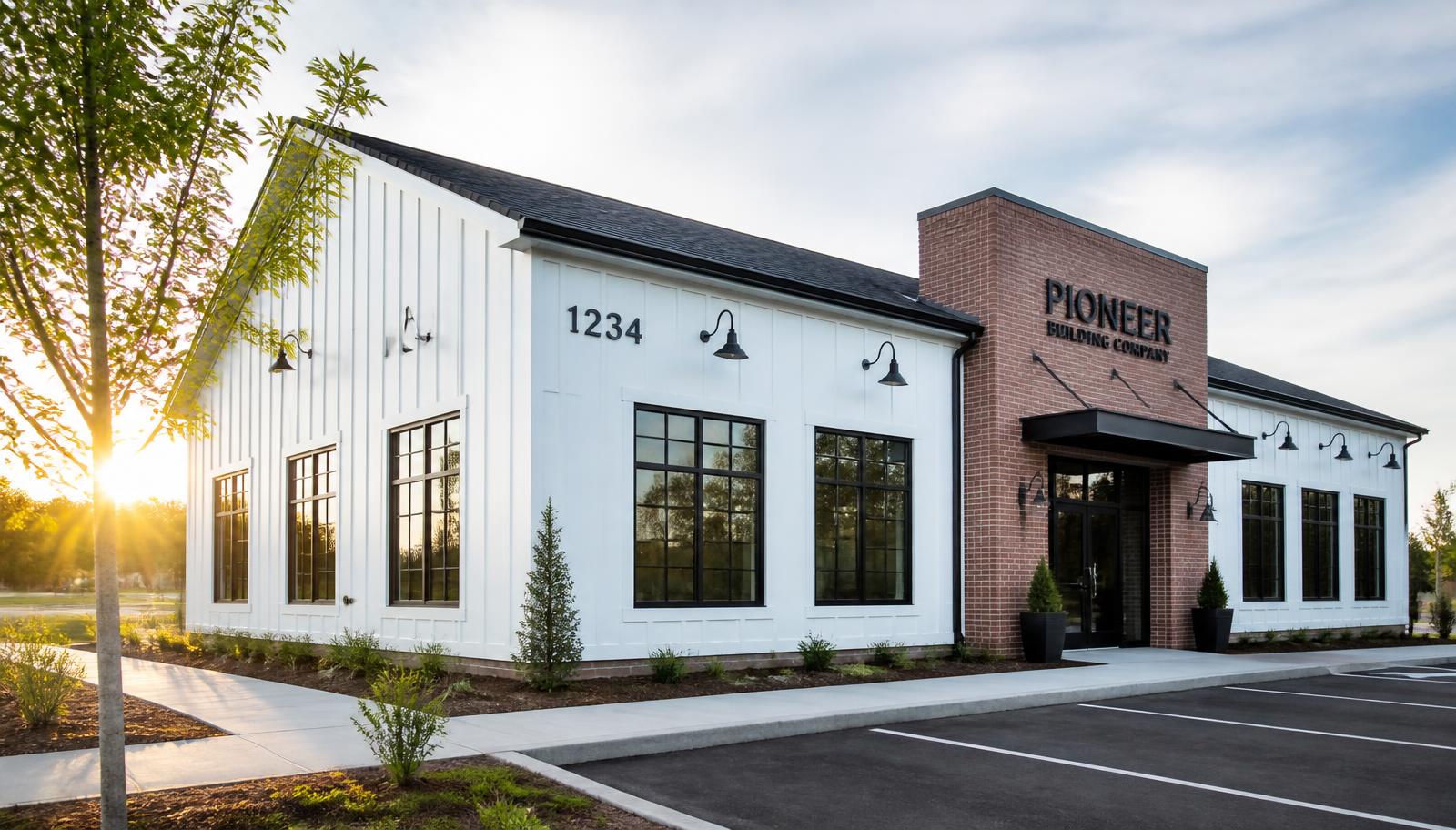 Freshly painted commercial building exterior